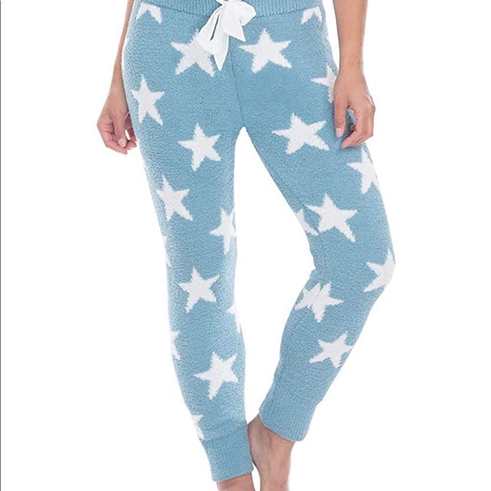 Fuzzy Honeydew lovebird star blue plushy PJ pants